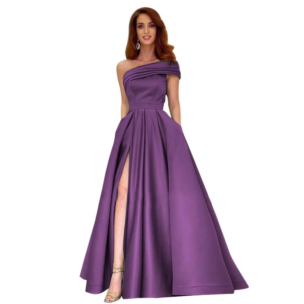 vintage prom dresses One Shoulder Evening Dresses Long Satin A Lineفساتين السهرة  Formal Party Gowns for Women with Slit beautiful prom dresses Prom Dresses
