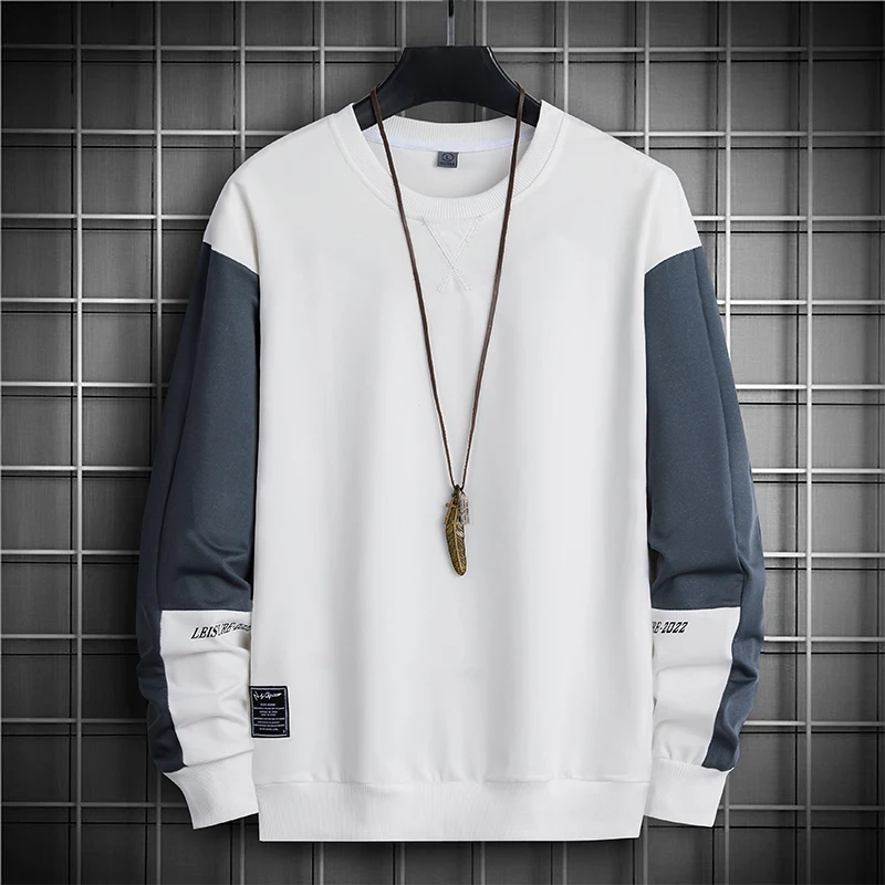 Spring Autumn Round Neck Sweatshirts Contrasting Colors Fashion Spliced Men's Clothing Patch Designs Korean All-match Pullovers