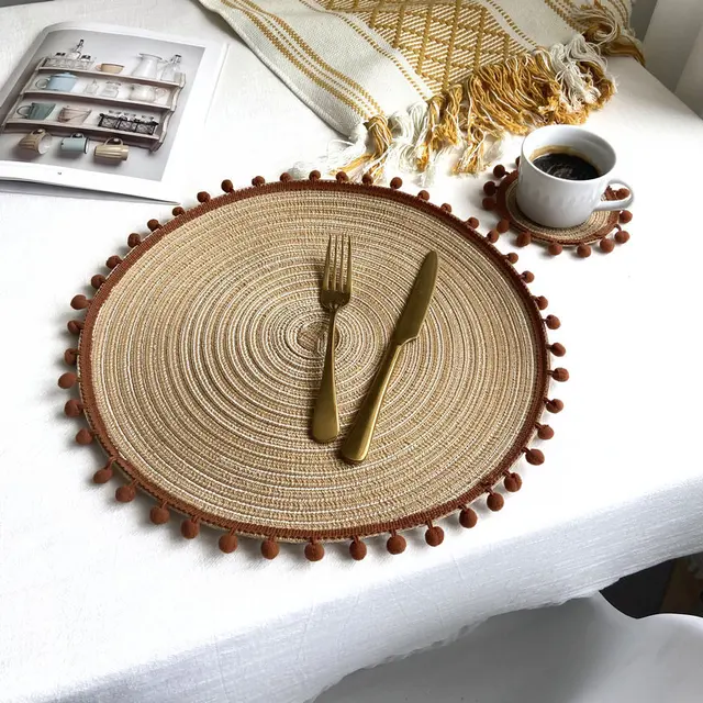 Tovagliette rotonde in filato di cotone finto Tovagliette in tessuto semi-fatto stile Ins Tovaglietta isolata per tavolo da pranzo Tazza Tappetino decorativo per vaso per la casa 3
