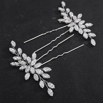 2PCS Wedding Zircon Hair Pins Silver Bridal Bride Hair Accessories for Women Handmade Bridesmaid Hair Piece Tiaras Gold Tiaras