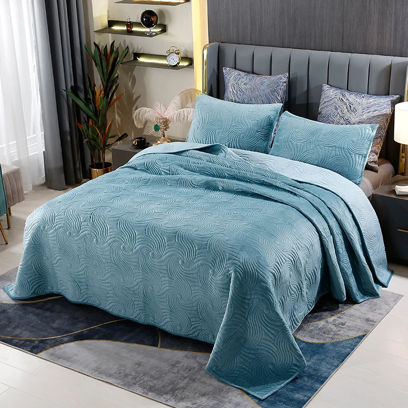 LuxurySoftWarmVelvetQuiltSetKingSizeVelvetQuiltedBedspread