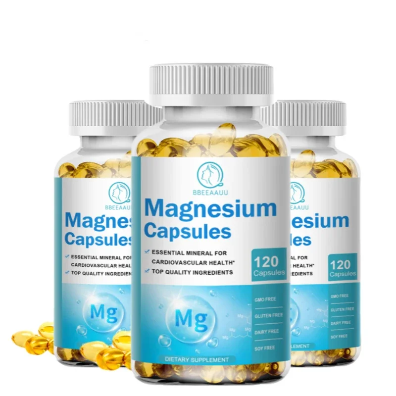 

BBEEAAUU 3 Bottles 500MG Glycinate Magnesium Capsule Muscle, Joint and Bone Health Better Sleep Good Mood