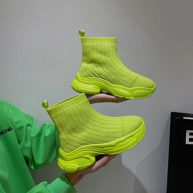 

Pink Women's Martin Boots New Women's Sneakers Elastic Socks Boots Thick Soled Casual High Top Sports Shoes For Women