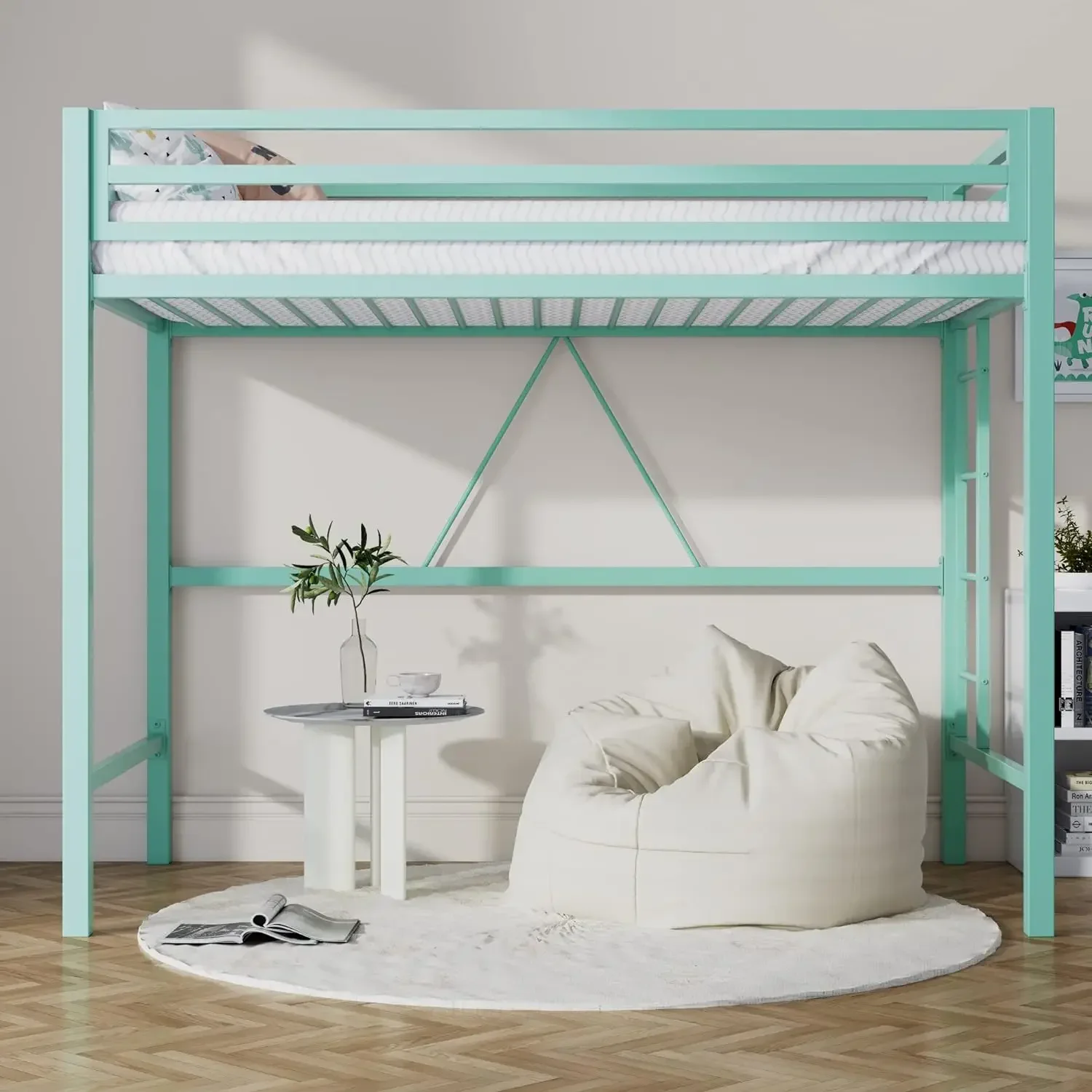 

Heavy Duty Twin Bed Frame with Full-Length Guardrail & Removable Stairs, Noise Free, Space-Saving, No Box Spring Needed
