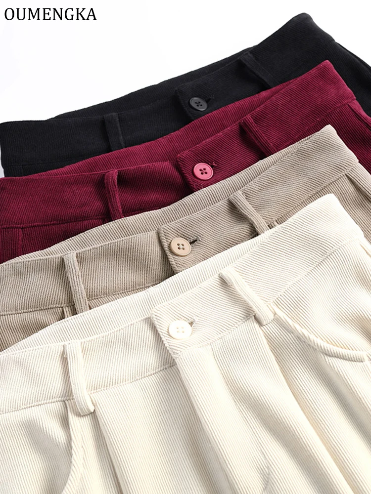 Corduroy korte broek met hoge taille en wijde pijpen, rechte