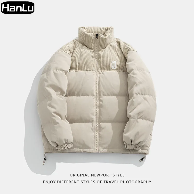 Men's Winter New Corduroy Sewn Cotton Coat Couple Letter Embroidery Thickened Bread Coat Plus Cotton Coat