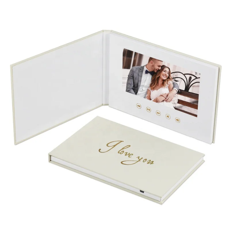 Libro de Video personalizado I LOVE YOU, álbum de Video de boda de 7 pulgadas, memoria de 4GB, pantalla IPS, encuadernado de lino y batería