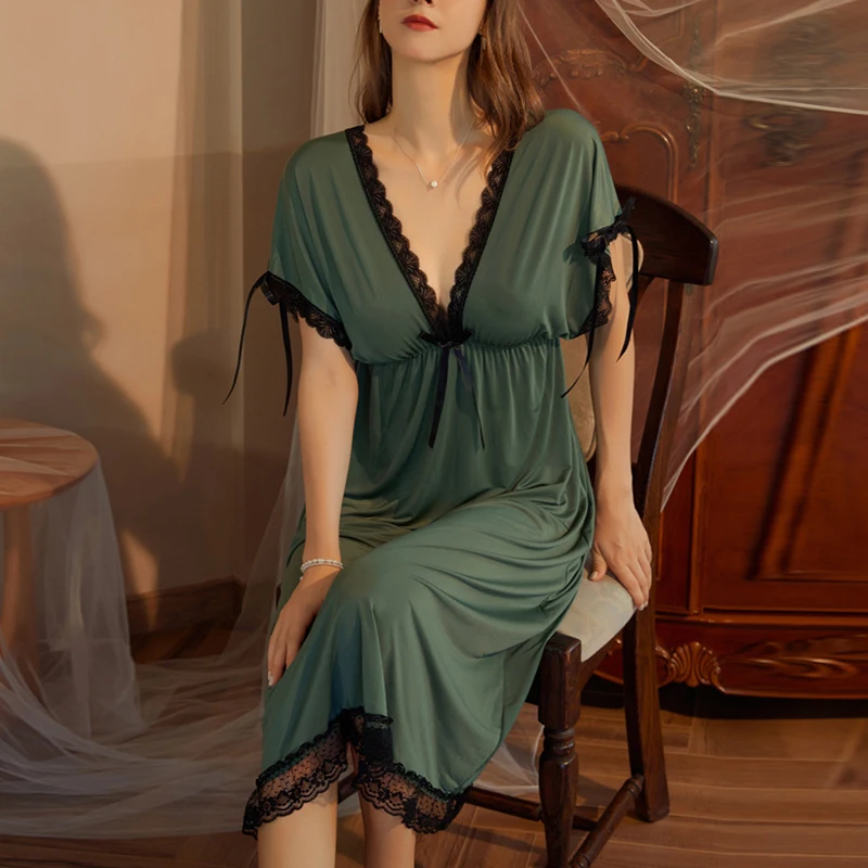 

Пикантная длинная ночная рубашка с глубоким V-образным вырезом для женщин кружевная ночная рубашка в стиле пэчворк с открытой спиной интимное белье Ночная рубашка домашняя одежда