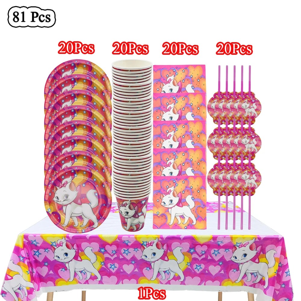 

Disney Marie Cat Birthday Decoration Disposable Tableware Paper Cups Plates Balloon Birthday Party Baby Shower Gifts Supplies