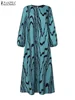 Women Fashion Long Sleeve Muslim Dress Abaya ZANZEA Bohemain Printed Sundress Fashion Robe Femme Elegant Loose Vestidos Kaftan