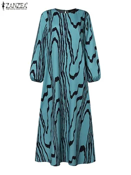 Women Fashion Long Sleeve Muslim Dress Abaya ZANZEA Bohemain Printed Sundress Fashion Robe Femme Elegant Loose Vestidos Kaftan