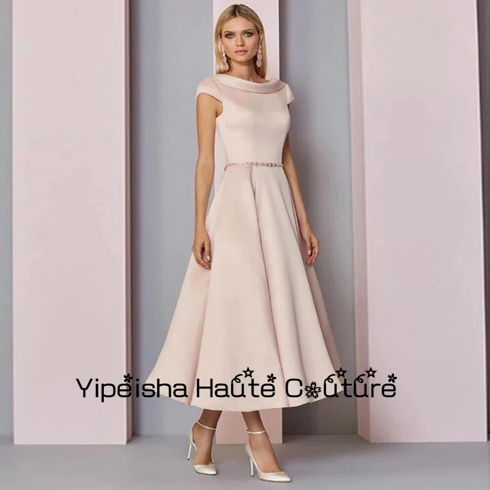 

Yipeisha Scoop A Line Prom Gowns Ankle Length Mother Of Bridal Dresses for Ladies Cap Sleeve Wedding Party Satin Modest