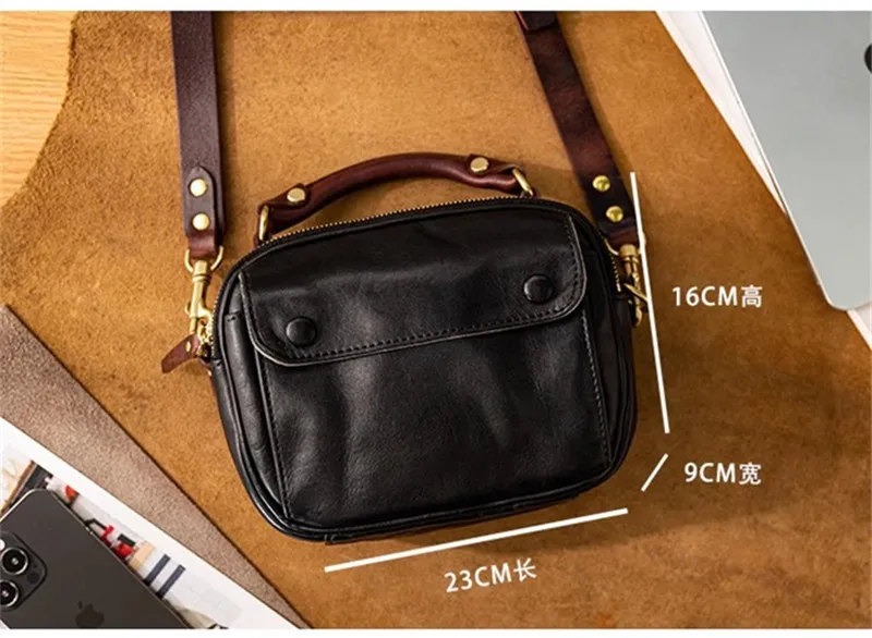 Pndme Modedesigner handgemachte echte Leder Herren kleine Schulter Umhängetasche lässig Luxus echte Rindsleder schwarze Handtasche