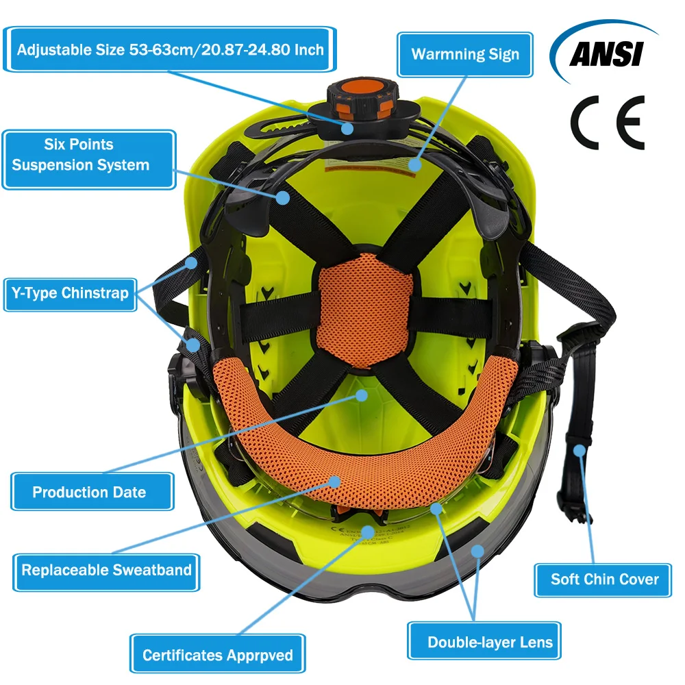 CE Safety Helmet Double Goggles Sliding Vented ABS Hard Hat Construction Site Work Cap for Industrial Engineering Protective - 2