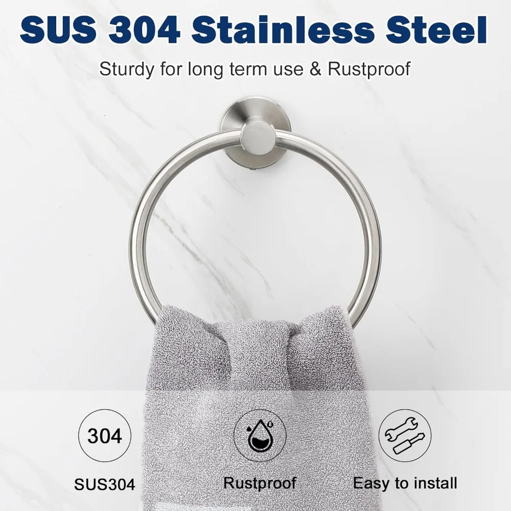 Stainless Steel Bathroom Towel Ring – Modern Round Hand Towel Holder 2