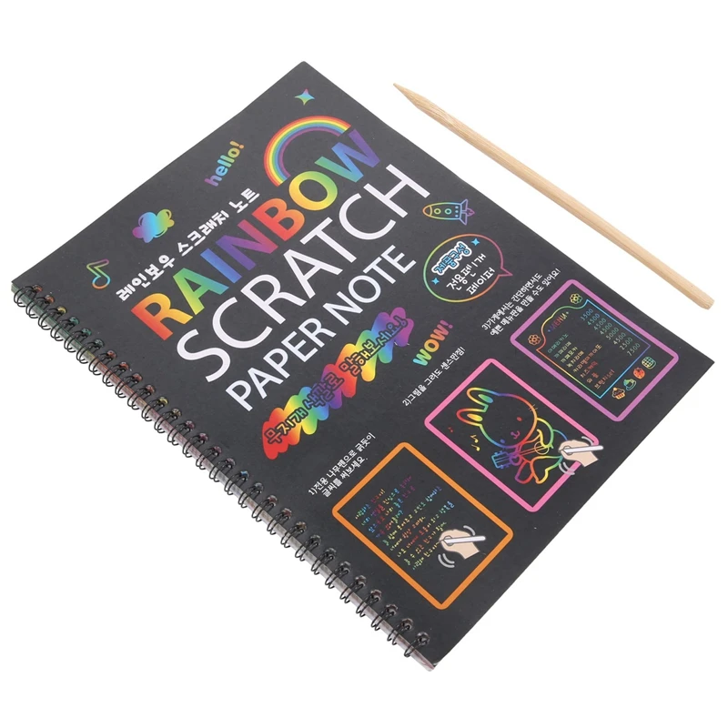 

19X26cm Large Magic Color Rainbow Scratch Paper Note Book Black Diy Drawing Toys Scraping Painting Kid Doodle