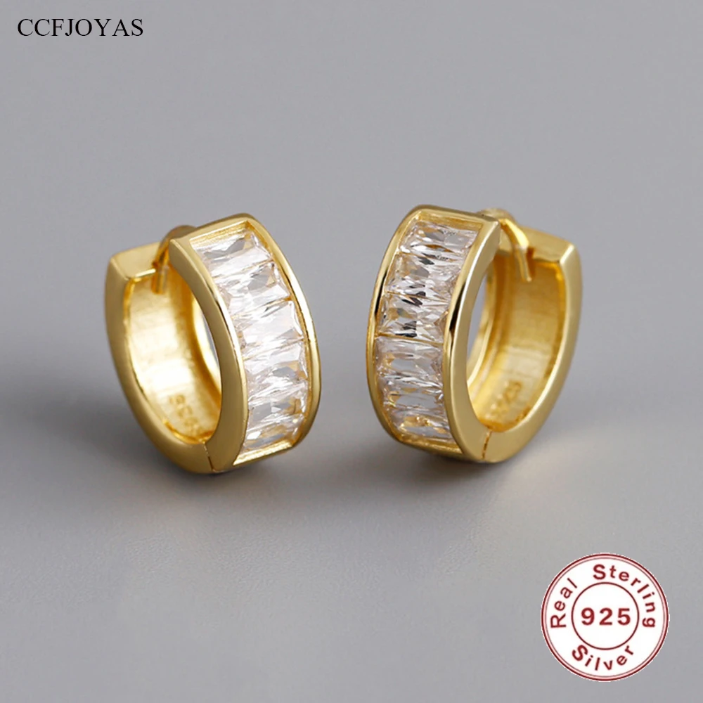 

CCFJOYAS High Quality 10mm 925 Sterling Silver Square Zircon Hoop Earrings for Women European and American Wedding Fine Jewelry