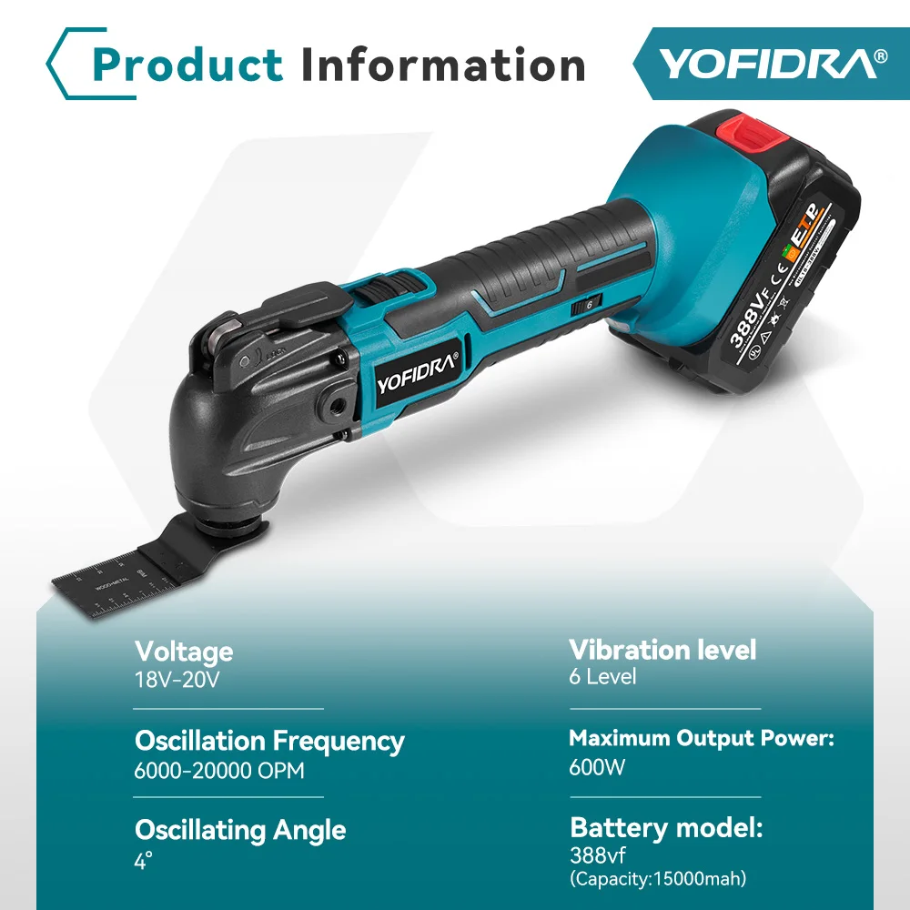 Oscillating Multi Tool 20000PM Cordless Level 6 Vibration Woodworking Tool Electric Decoration Trimmer for Makita 18v Battery 2