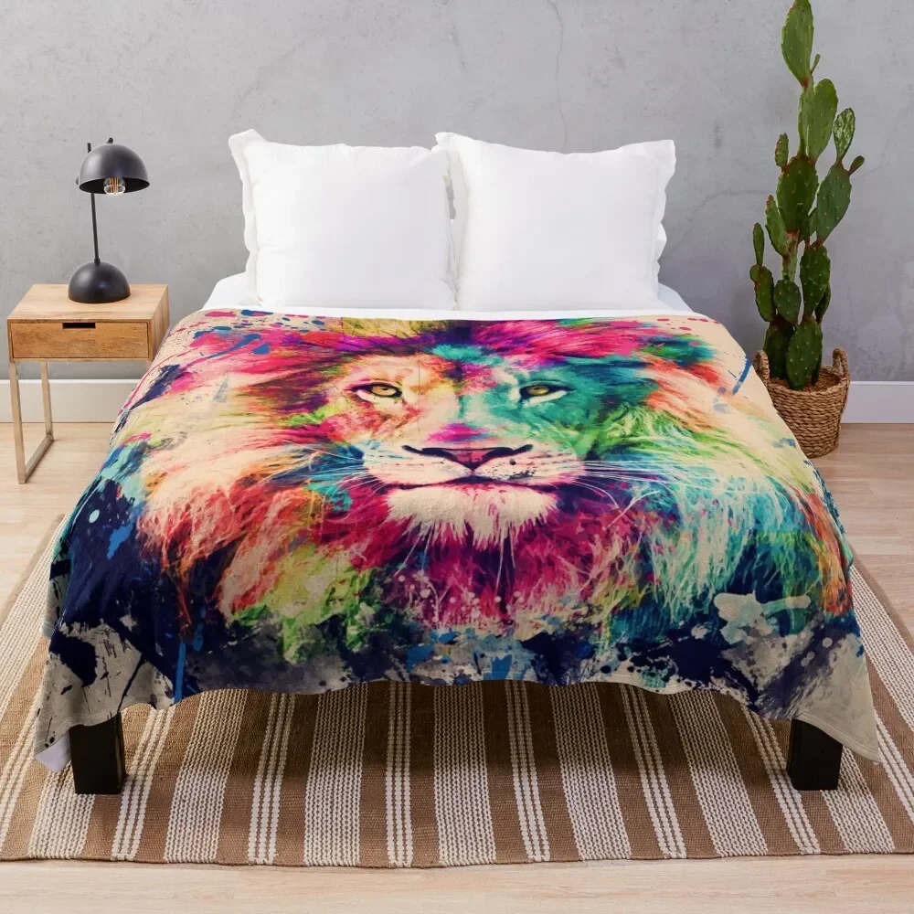 

Lion Watercolor Splash Portrait Throw Blanket Moving Luxury Throw halloween Blankets