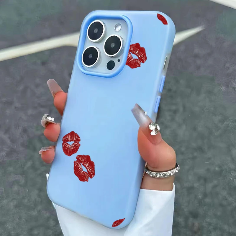 Vibrant Retro Red Lip Stamp Phone Case - Colorful 2-in-1 Cover