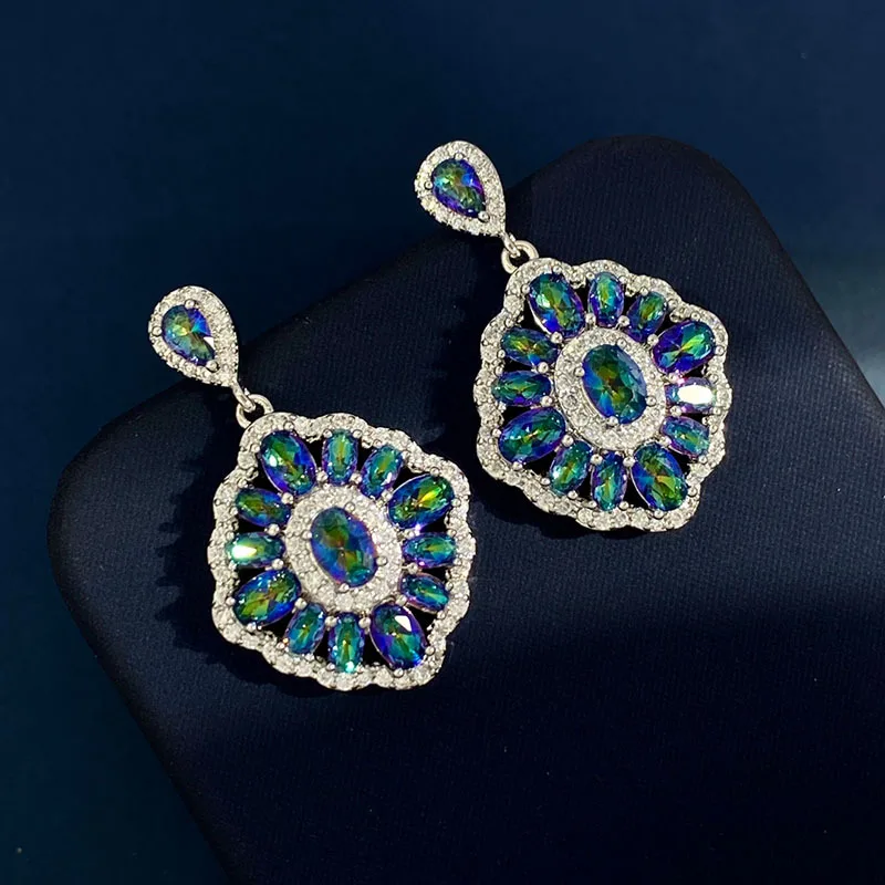 

European and American Heavy Industry Grandmother Emerald with Zircon Tassel Long Air Earrings
