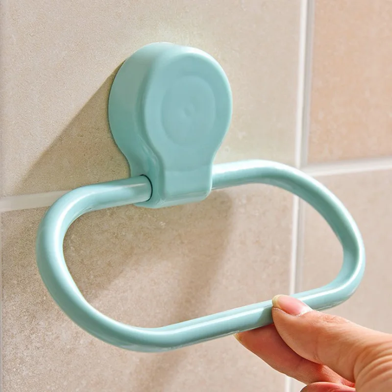 Wall Mounted Towel Rack Bathroom Hanging Washcloth Storage Ring Punch Free Household Holder Bracket Accessories