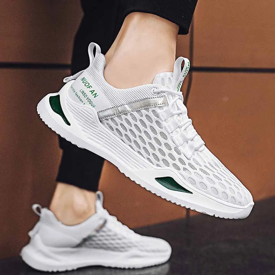 2023 Spring and Autumn New Breathable Mesh Shoes Trend Hundred Sports and Casual Board Shoes Thick Bottom White Daddy Shoes Men