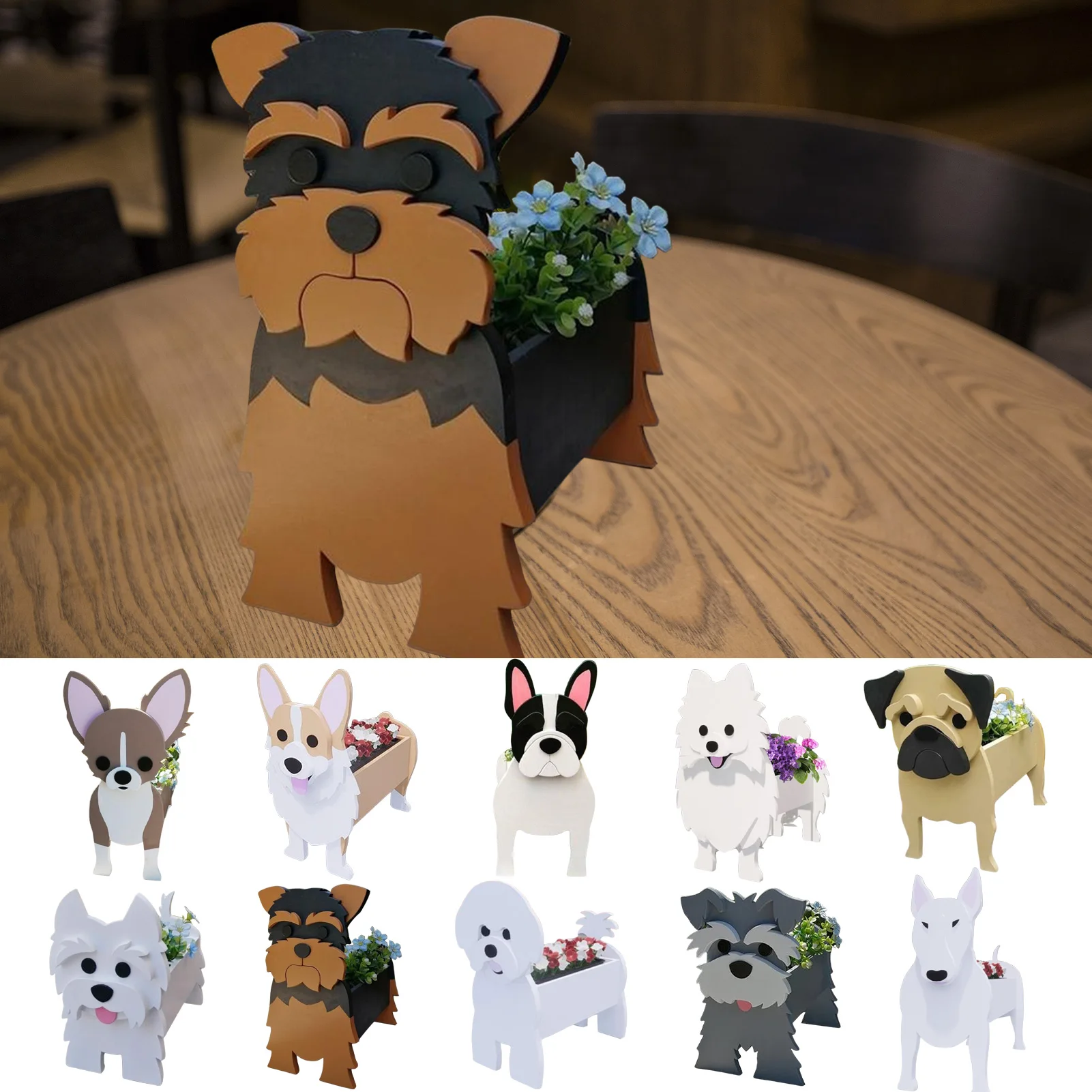 

Garden Flower Pot Dog Planter Schnauzer Bulldog Poodle Corgi Yorkshire Garden Pots DIY PVC Flower Planter Garden Home Decor