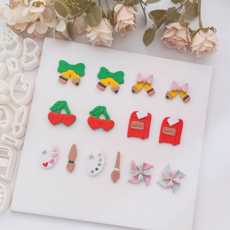 Polymer Clay Cutter Bow/Cherry/Palette/Penguin Polymer Clay Mold Earrings Pendant Jewelry Shaping Cutting Ceramics Tools