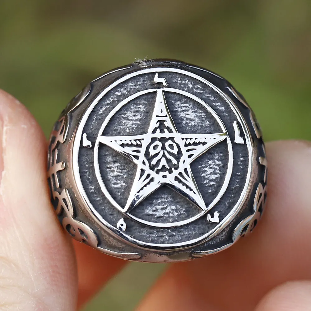2023 neue neue Mode Vintage Pentagramm Fünf-Punkt-Stern Ring Edelstahl Ring für Männer Frauen Biker Punk Schmuck Großhandel
