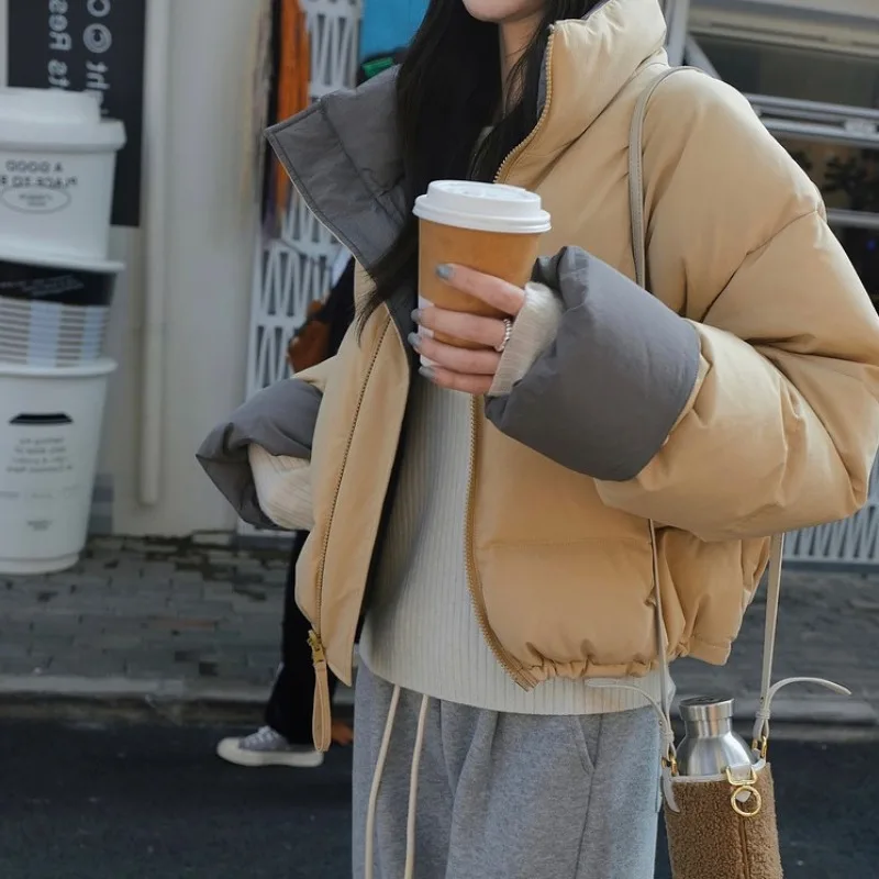 Patchwork Puffer Jacket Women Winter Down Jacket Warm Streetwear Korean Y2k Chic Parkas Thick Loose Vintage Jacket Coats New