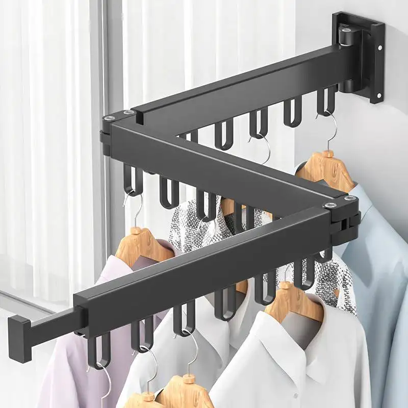 

Folding non punching clothes hanger, invisible telescopic wall hanging balcony, indoor and outdoor shrinkage clothes cooling