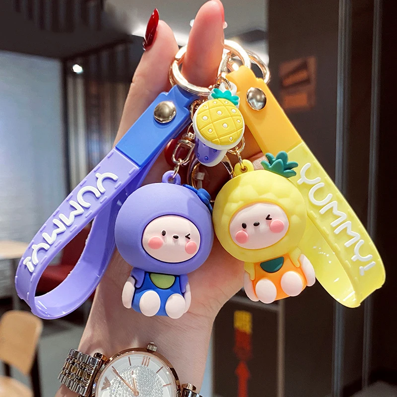Keychain Men and Women Cute Cartoon Animal Fruit Soft Rubber Doll Car Key Ring Chain School Bag Pendant Small Accessories |