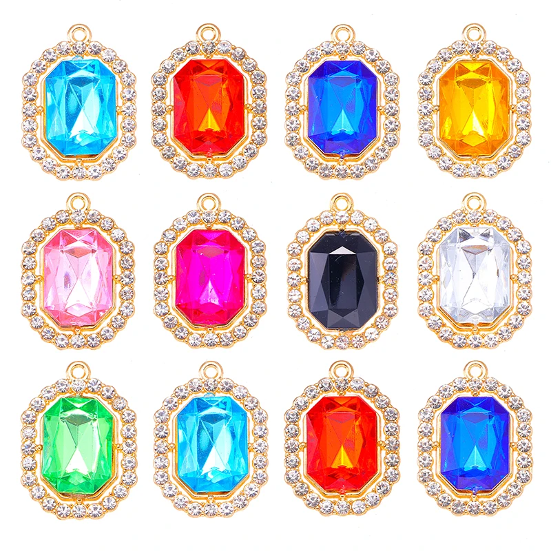 

10pcs 16*23mm Square With Drill Enamel Earrings Bracelets Women's Accessories Charms For Jewelry Making Necklaces DIY Pendants