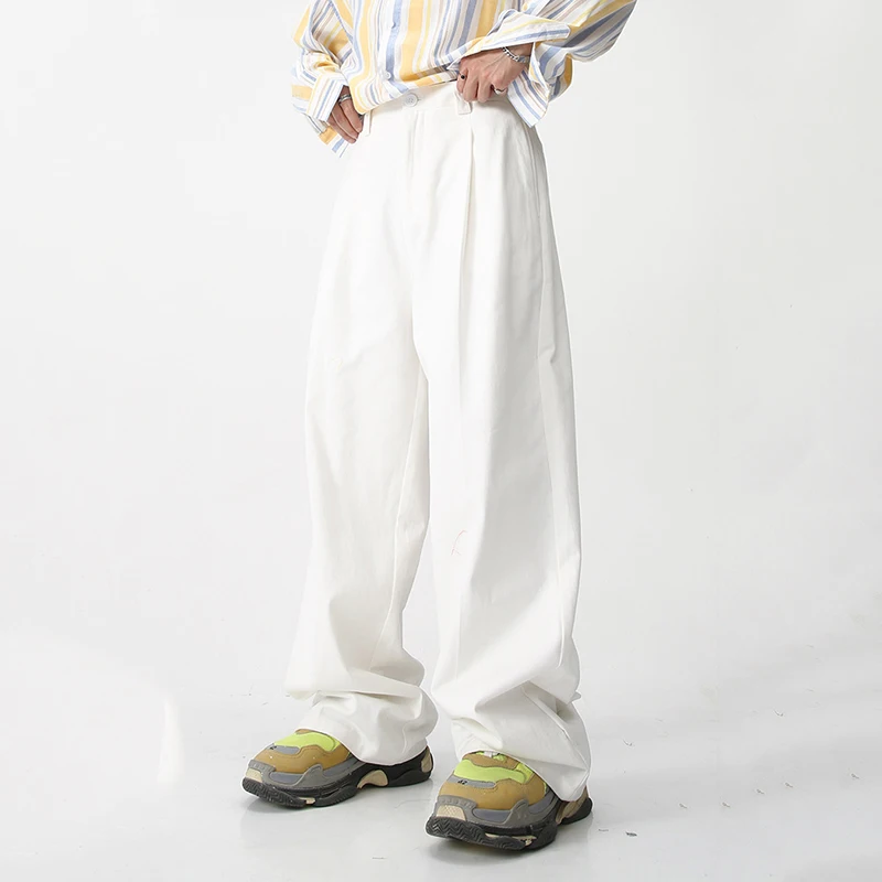 IEFB Spring Summer Korean Men`s Casual Pants Solid Color Loose Straight Wide Leg Trousers