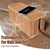 Storage Basket Rattan Wire Cable Organizer Handwoven Rattan Cable Management Box with 2 Slots for Power Cords Hidden Box Basket 2