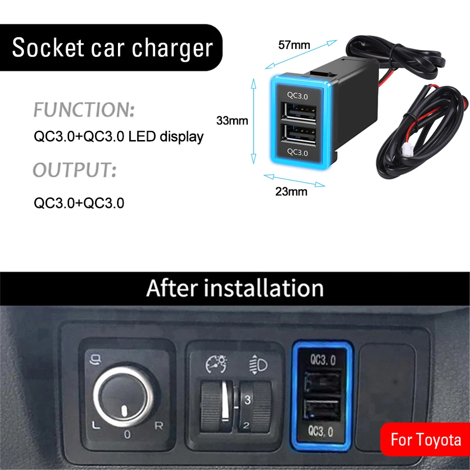 Caricabatterie Auto 12V-24V Con Doppia Porta USB (1A/2.1A), Universale Per Toyota