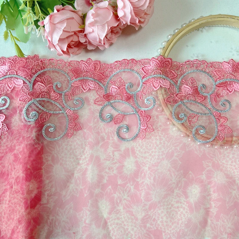 

Pink Mesh Embroidery Lace Fabric Handmade DIY Garment Needlework Sewing Dolll Clothing Accessories 365