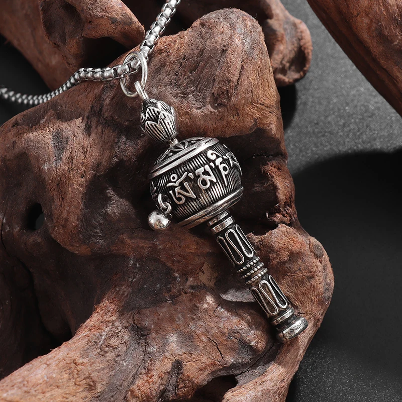 

Men's and women's fashionable and personalized retro six-character prayer wheel necklace pendant body accessories