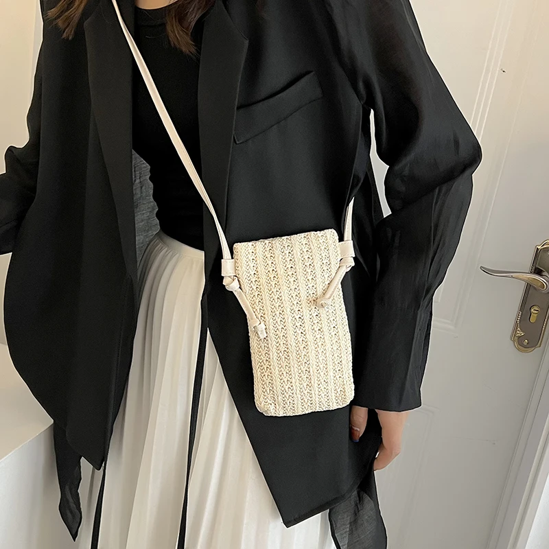 Wallet Women Diagonal Straw Woven Mobile Phone Clutch Bag Ladies Purse Summer Beach Travel Female Mini Purse Card Holder