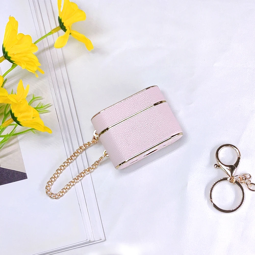 Deluxe Metal Keychain Leather Earphone Shockproof Case with Bluetooth Charging