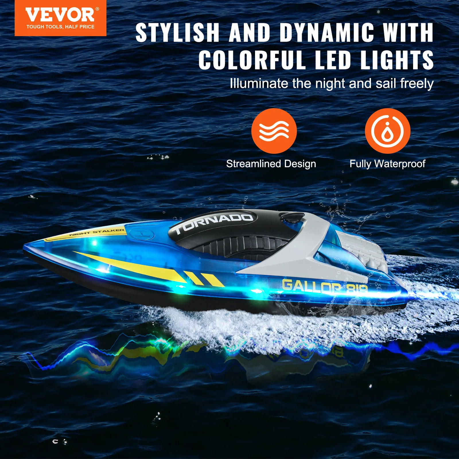 VEVOR HJ819 RC Boat 2.4GHz 12 km/h High-Speed Remote Control Racing Ship Water Speed Boat Children Model Toy for Kids Adults 2