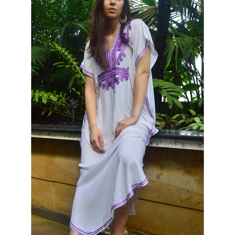 Summer Fashion Loose Casual Beach Holiday Dress Women's Short Sleeve Embroidery Sunscreen Cover-ups Female Clothes Ladies Robe