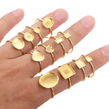 10 pezzi di anelli aperti regolabili in acciaio inossidabile impostazioni base vuota cornice cabochon anelli per creazione di gioielli anello di barretta fai da te vuoto 1