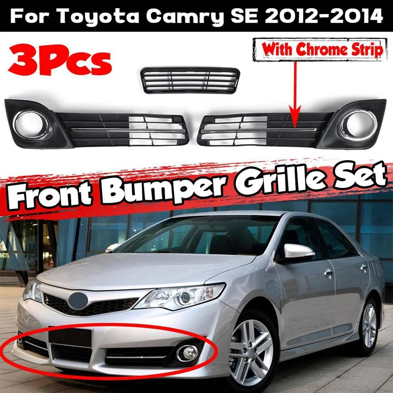 

Newabs Plastic 3Pcs Car Front Bumper Lower Grille Grill Fog Lamp Cover Bezel Set For Toyota Camry SE 2012 2013 2014