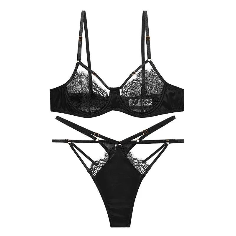Ensemble de sous-vêtements pour femmes, Lingerie classique en dentelle, haut string, sous-vêtements féminins, intimes transparents, ensembles de soutien-gorge, culottes, sous-vêtements