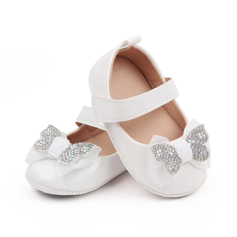 Newborn Baby Girl Shoes Classic Bowknot Rubber Sole Anti-slip PU Leather First Walker Toddler Crib