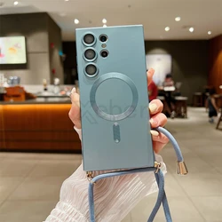 Shockproof Silicone Crossbody Lanyard Case with Matte Finish and MagSafe Compatibility for Samsung S23 (Sierra Blue)