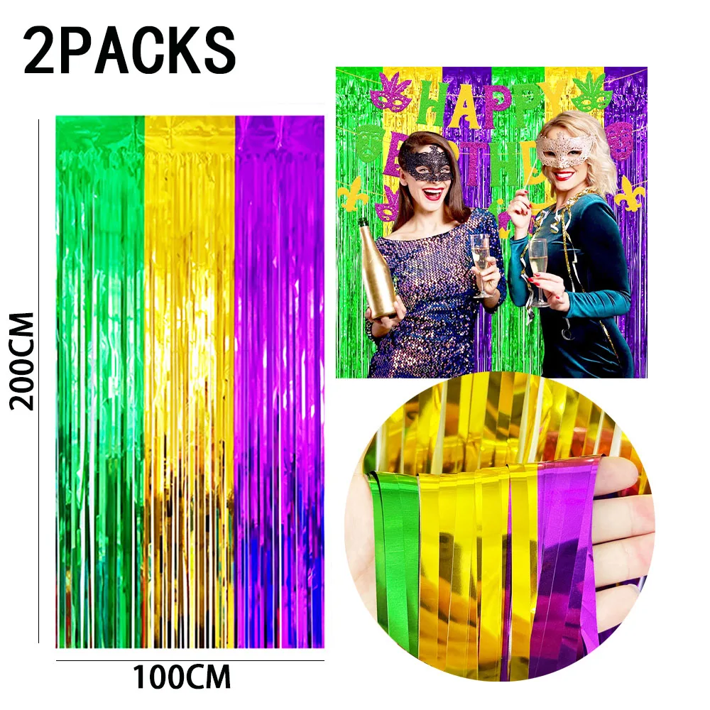 Rainbow Foil Fringe Curtains - Tinsel Metallic Streamers for Vibrant Party Decorations, Set of 2