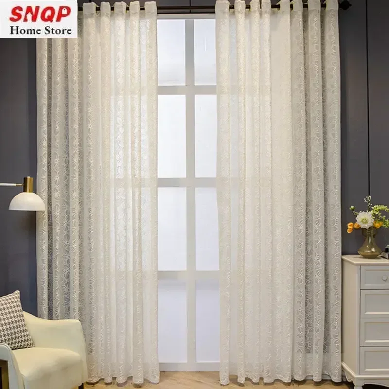 Blackout Curtains European Luxury Tulle Sheer Curtains for Living Room Embroidered Lace Bedroom Jacquard Dining Room Custom Wedding